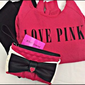 Betsey Johnson pink and black big bow wristlet NWT